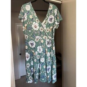 Kaileigh Teal Floral Faux Wrap Knit Dress Womens XXL Super Soft Stretchy